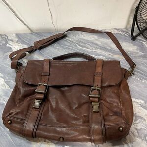 Distressed Frye Logan Top Handle Brn Leather Bag Messenger Briefcase Laptop
